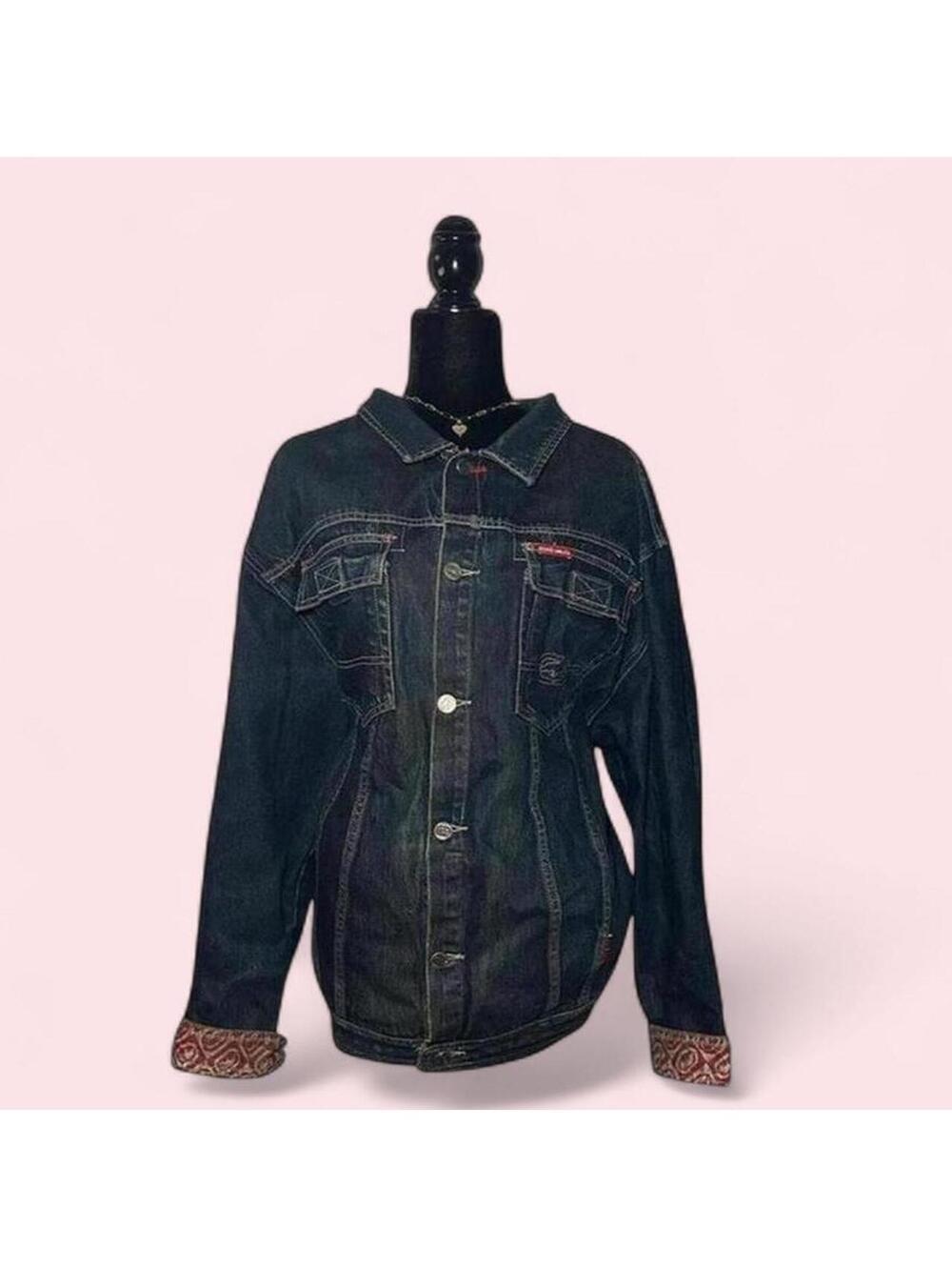 Vintage Y2K Ecko Denim Jacket Distressed Streetwear XL